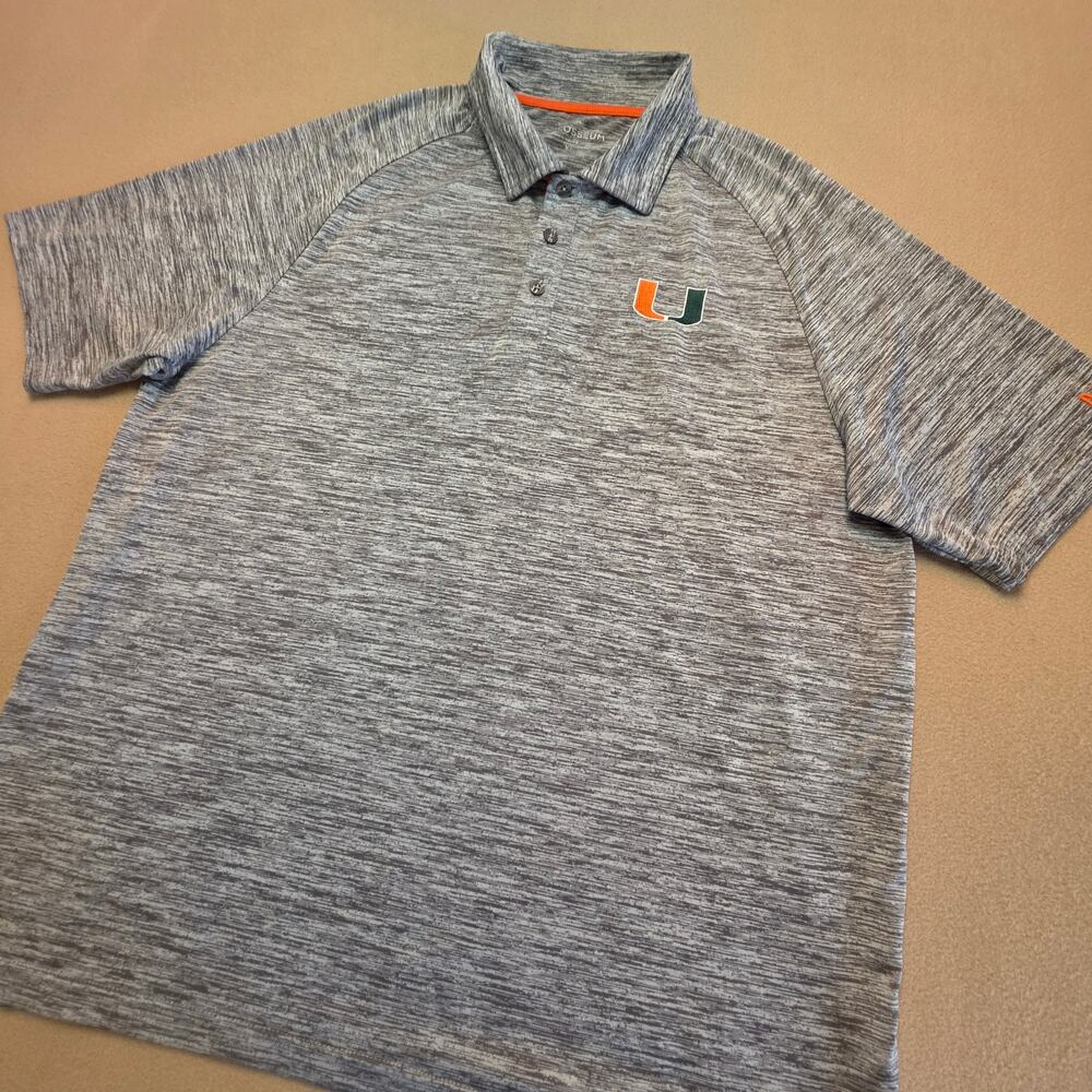 Colosseum Miami Hurricanes The U Embroidered Performance Polo Shirt Gray Sz XL
